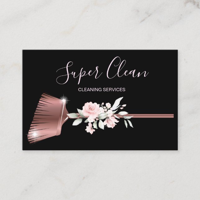 Maid Cleaning House Sparkling rose gold Business Card (Front)