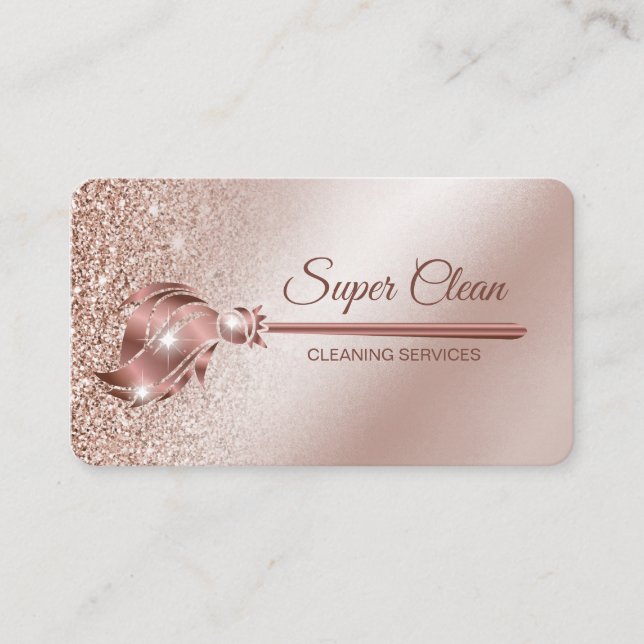 Maid Cleaning House Sparkling rose gold Business Card (Front)