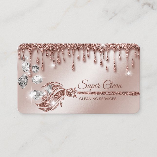 Maid Cleaning House Sparkling rose gold diamonds Business Card (Front)