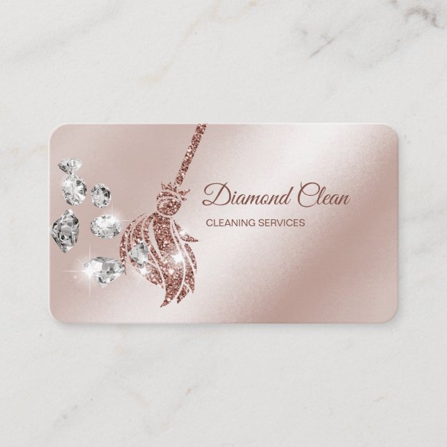 Maid Cleaning House Sparkling rose gold diamonds Business Card (Front)