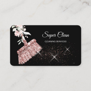 Maid Cleaning House Sparkling rose gold Floral Bus Business Card
