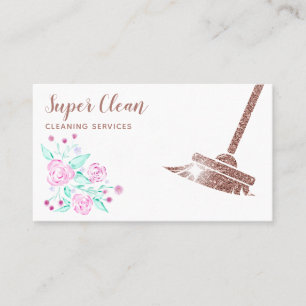 Maid Cleaning House Sparkling Rose Gold Floral Business Card