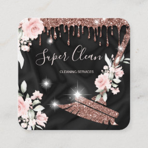 Maid Cleaning House Sparkling rose gold floral Square Business Card