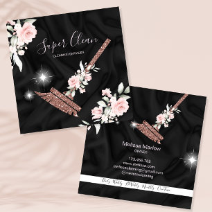 Maid Cleaning House Sparkling rose gold floral Square Business Card
