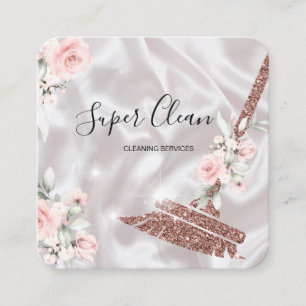 Maid Cleaning House Sparkling rose gold floral Square Business Card