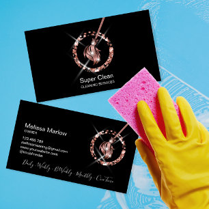 Maid Cleaning House Sparkling Rose Gold Glitter Business Card