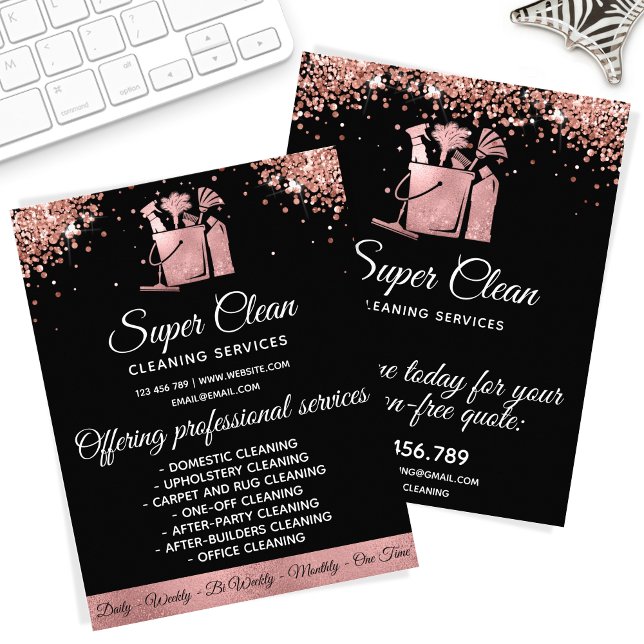 Maid Cleaning House Sparkling Rose Gold Glitter Flyer (Creator Uploaded)
