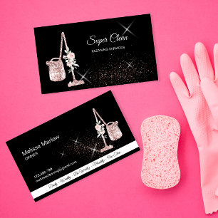 Maid Cleaning House Sparkling rose gold vacuum Bu Business Card