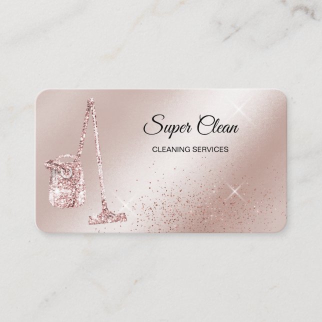 Maid Cleaning House Sparkling rose gold vacuum  Business Card (Front)