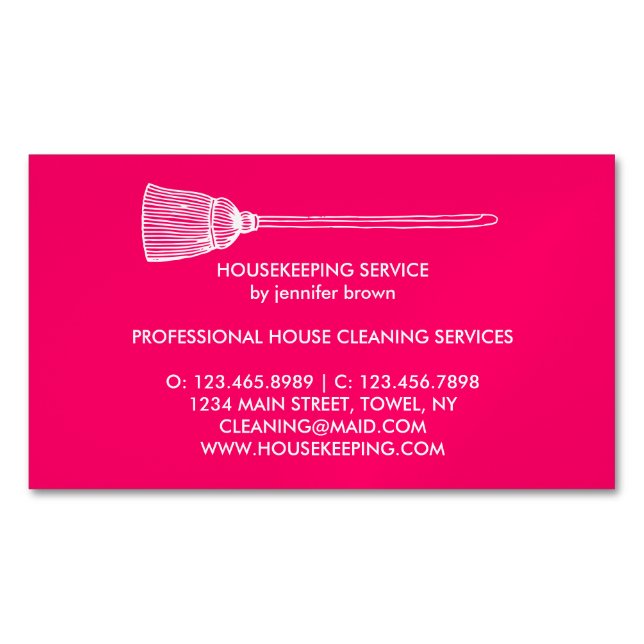 Maid Cleaning Housekeeper neon pink Magnetic Business Card (Front)