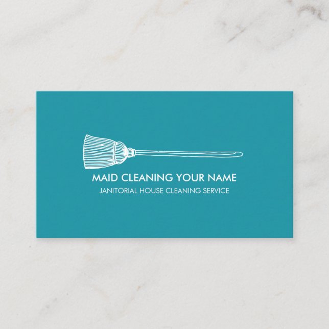 Maid Cleaning Housekeeper Simple blue green cute Business Card (Front)