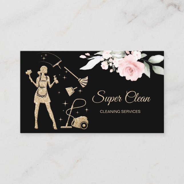 Maid Cleaning Housekeeping Office Cleaning Service Business Card (Front)