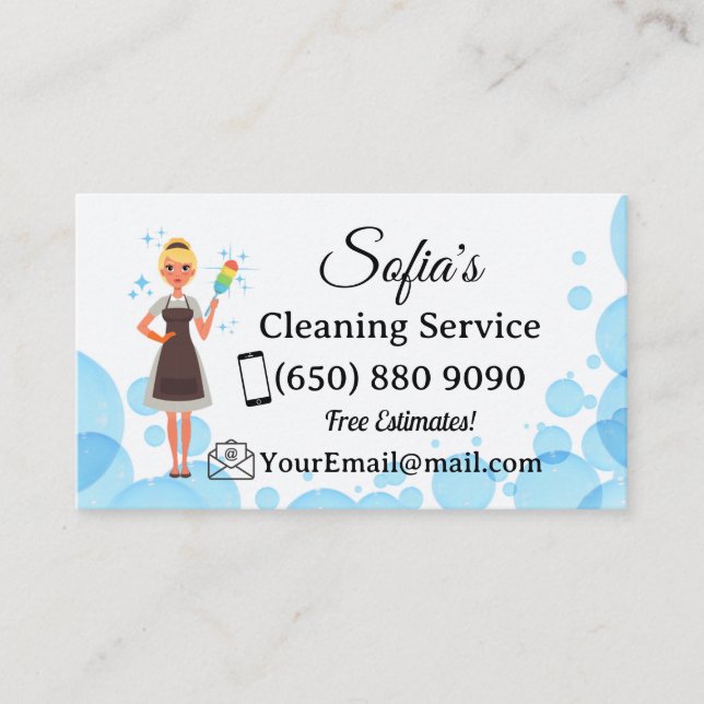 Maid Cleaning Housekeeping Office Cleaning Service Business Card (Front)