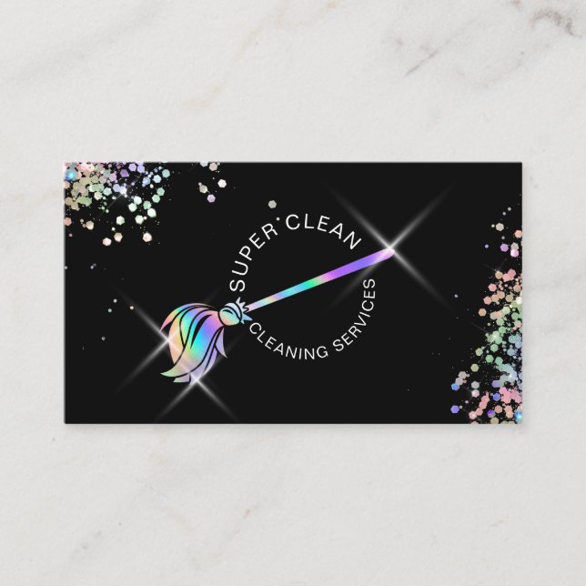 Maid Cleaning Housekeeping Sparkling Holograph Business Card (Front)