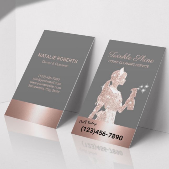 Maid Cleaning Rose Gold Sparkles Housekeeping #2 Business Card (Creator Uploaded)