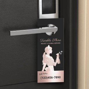 Maid Cleaning Rose Gold Sparkles Housekeeping Door Hanger
