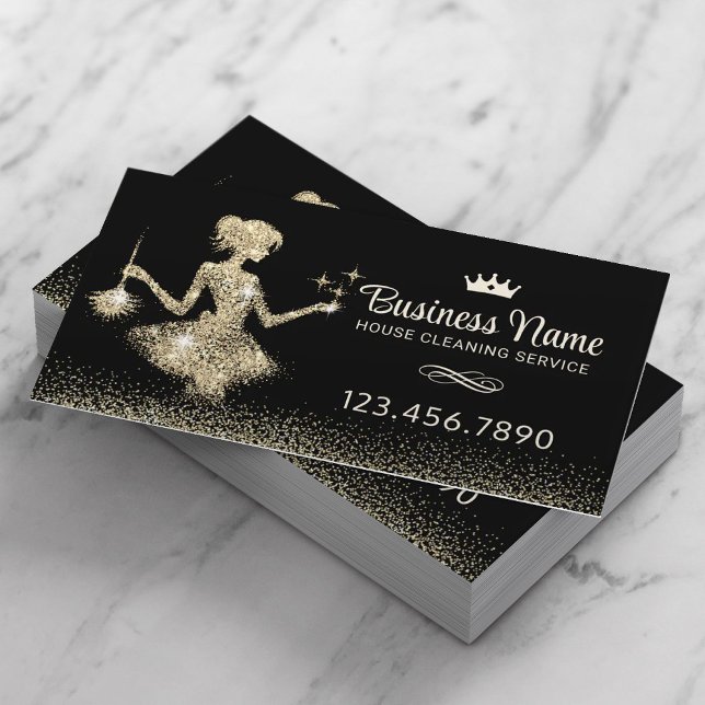 Maid Cleaning Service Royal Gold Sparkles Business Card (Creator Uploaded)