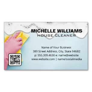 Maid Cleaning Soap Suds QR Code Magnetic Business Card