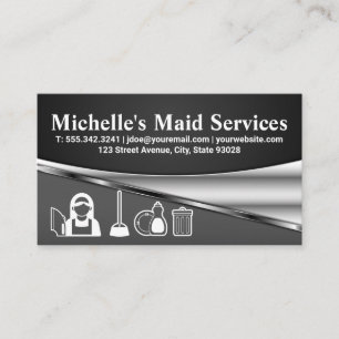 Maid Cleaning Supplies Grey Metallic Business Card
