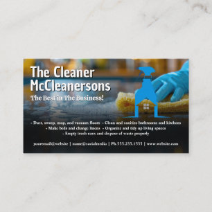Maid Cleaning The Kitchen Counter   Spray Logo Business Card