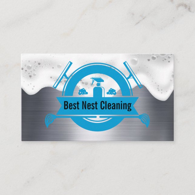 Maid Cleaning Tools | Soap Suds | Metal Business Card (Front)