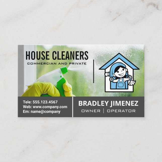 Maid Cleaning Window | Cleaner Logo Business Card (Front)