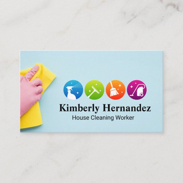 Maid Hand Cleaning | Chores Icons Business Card (Front)