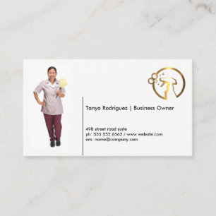 Maid Holding Duster   Cleaning Logo Business Card