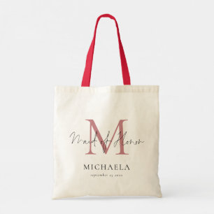 Maid Honour Monogram Initial Name Dusty Rose Pink Tote Bag