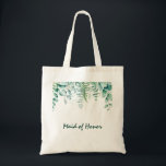 Maid honour wedding eucalyptus greenery green  tote bag<br><div class="desc">Tranparent background.  Decorated with eucalyptus greenery foliage and woodland fern. With the text: Maid of honour. 
Back: no design.</div>