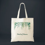 Maid honour wedding eucalyptus greenery green  tote bag<br><div class="desc">Tranparent background.  Decorated with eucalyptus greenery foliage and woodland fern. With the text: Maid of honour. 
Back: no design.</div>