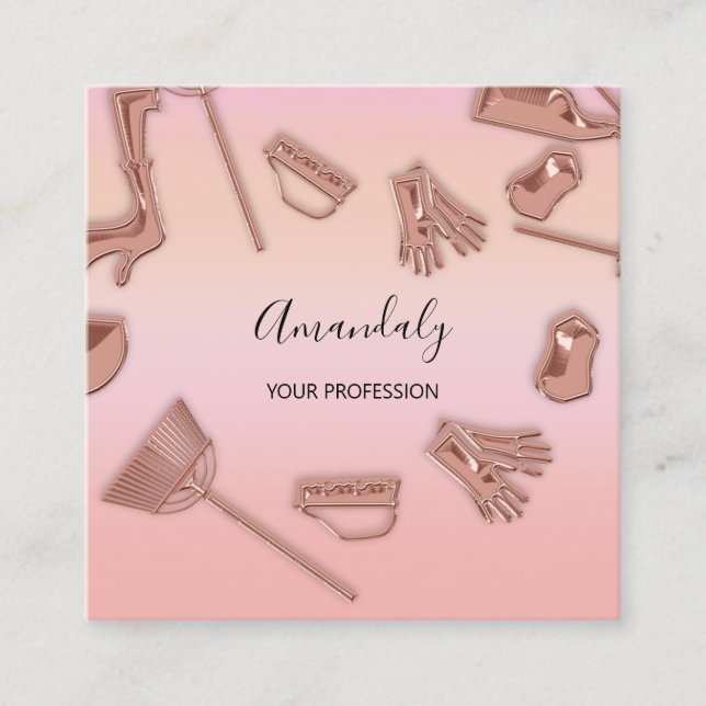 Maid House Cleaning Office Services Logo Rose  Square Business Card (Front)