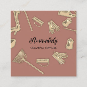 Maid House Cleaning Office Services QR Code  Rose  Square Business Card