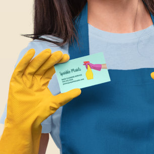 Maid House Cleaning Service Teal Trendy Magnetic Business Card