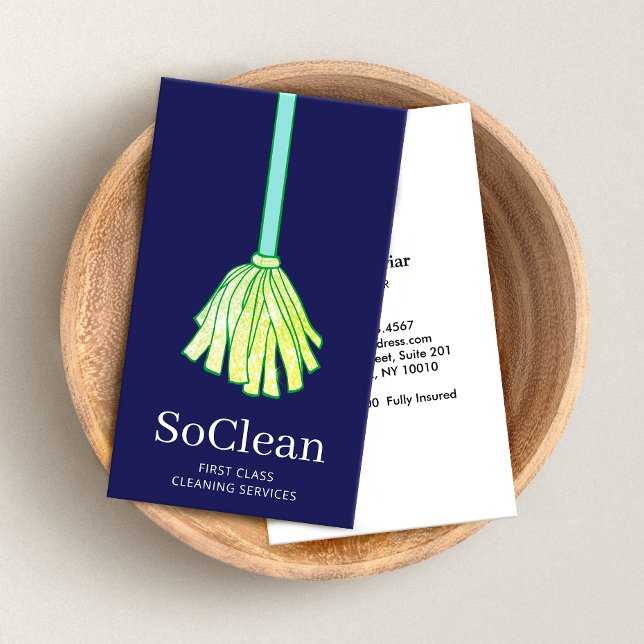 Maid House Cleaning Services Green Glitter Mop Business Card (Creator Uploaded)