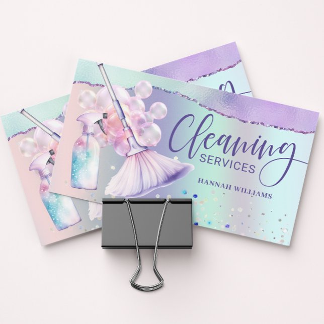 Maid & House Cleaning Services Holographic  Business Card (Creator Uploaded)