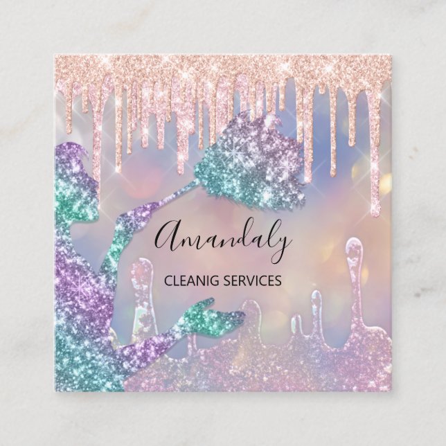 Maid House Cleaning Services Logo Drips Royal Square Business Card (Front)