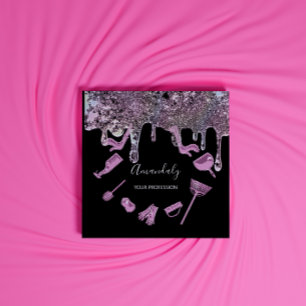 Maid House Cleaning Services Logo Holograph Black Square Business Card