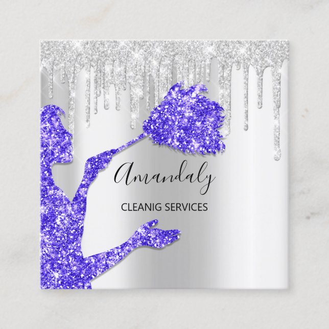 Maid House Cleaning Services Logo Royal Blue Square Business Card (Front)