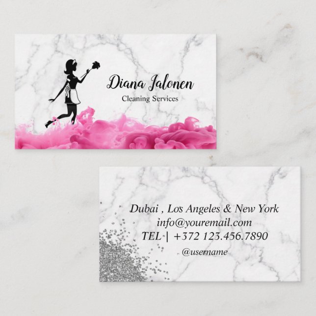 Maid House Cleaning Services Rose Gold Glitter Mop Business Card (Front/Back)
