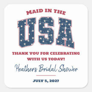 Maid in the USA, Stars, Stripes Bridal Shower Square Sticker