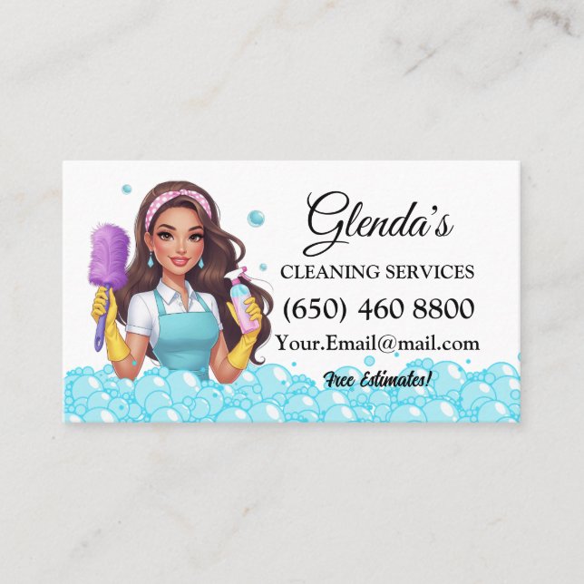 Maid Janitorial Cleaning Service Business Cards (Front)
