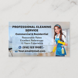 Maid Janitorial Lady Business Card House Cleaning 