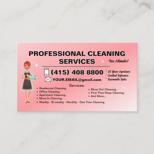 Maid Janitorial Lady Business Card House Cleaning  (Front)
