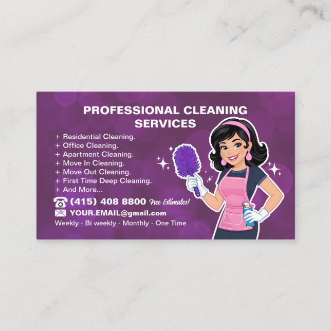 Maid Janitorial Lady House Cleaning Service Business Card (Front)