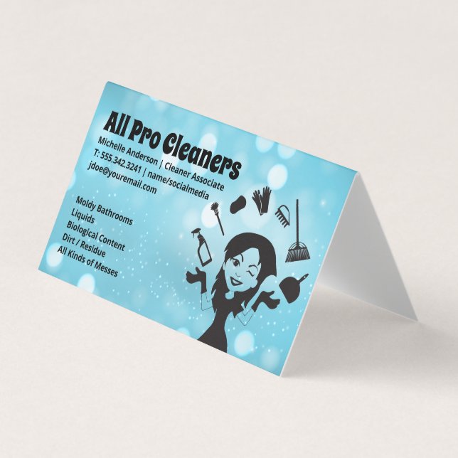 Maid Juggling Cleaning Supplies Business Card (Front)