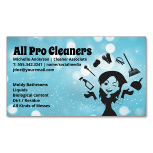 Maid Juggling Cleaning Supplies Magnetic Business Card