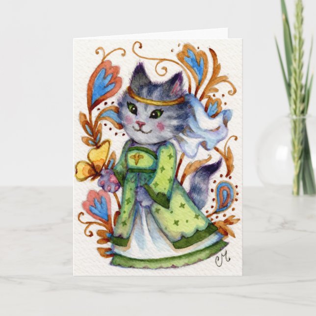 Maid Marian - Cute Robin Hood Cat Greeting Card (Front)