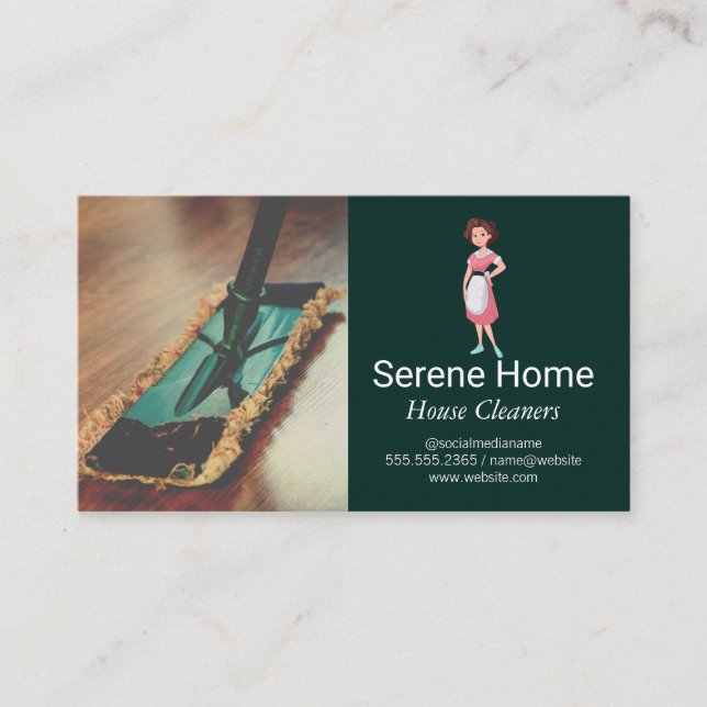 Maid Mopping Hardwood Floors Business Card (Front)