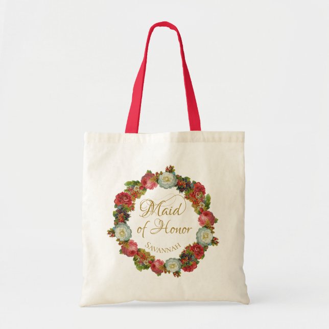Maid of Honor Autumn Floral Elegant Wedding Tote Bag (Front)